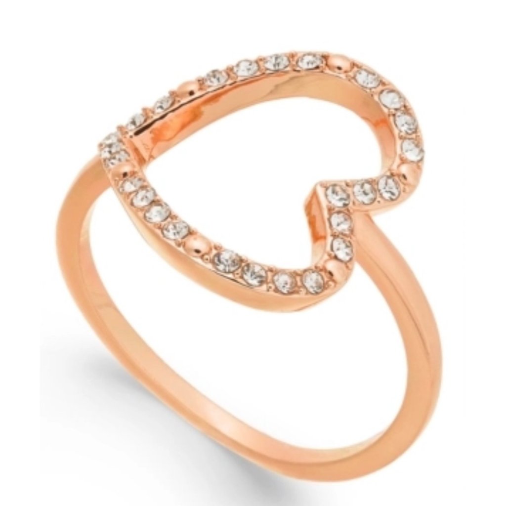Inc International Concepts Rose Gold Tone Pav Crystal Open Heart Ring Size 9